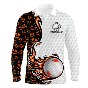 Halloween pattern orange golf ball Men golf polo shirts custom halloween golf shirts, gifts for golfer NQS8091