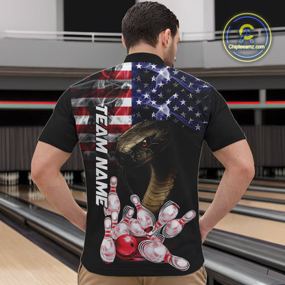 Smoke American Flag Cobra Snake Bowling Shirts for Men Custom patriotic Team Bowling jerseys NQS10286
