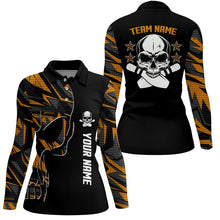 Load image into Gallery viewer, Orange camo black Bowling polo shirts for women custom team Skull Bowling, ladies team bowling jerseys NQS6184