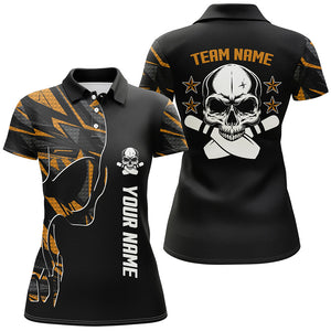 Orange camo black Bowling polo shirts for women custom team Skull Bowling, ladies team bowling jerseys NQS6184