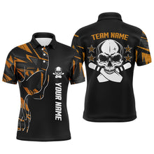 Load image into Gallery viewer, Orange camo black Bowling polo shirts for men custom team name Skull Bowling, team bowling shirts NQS6184