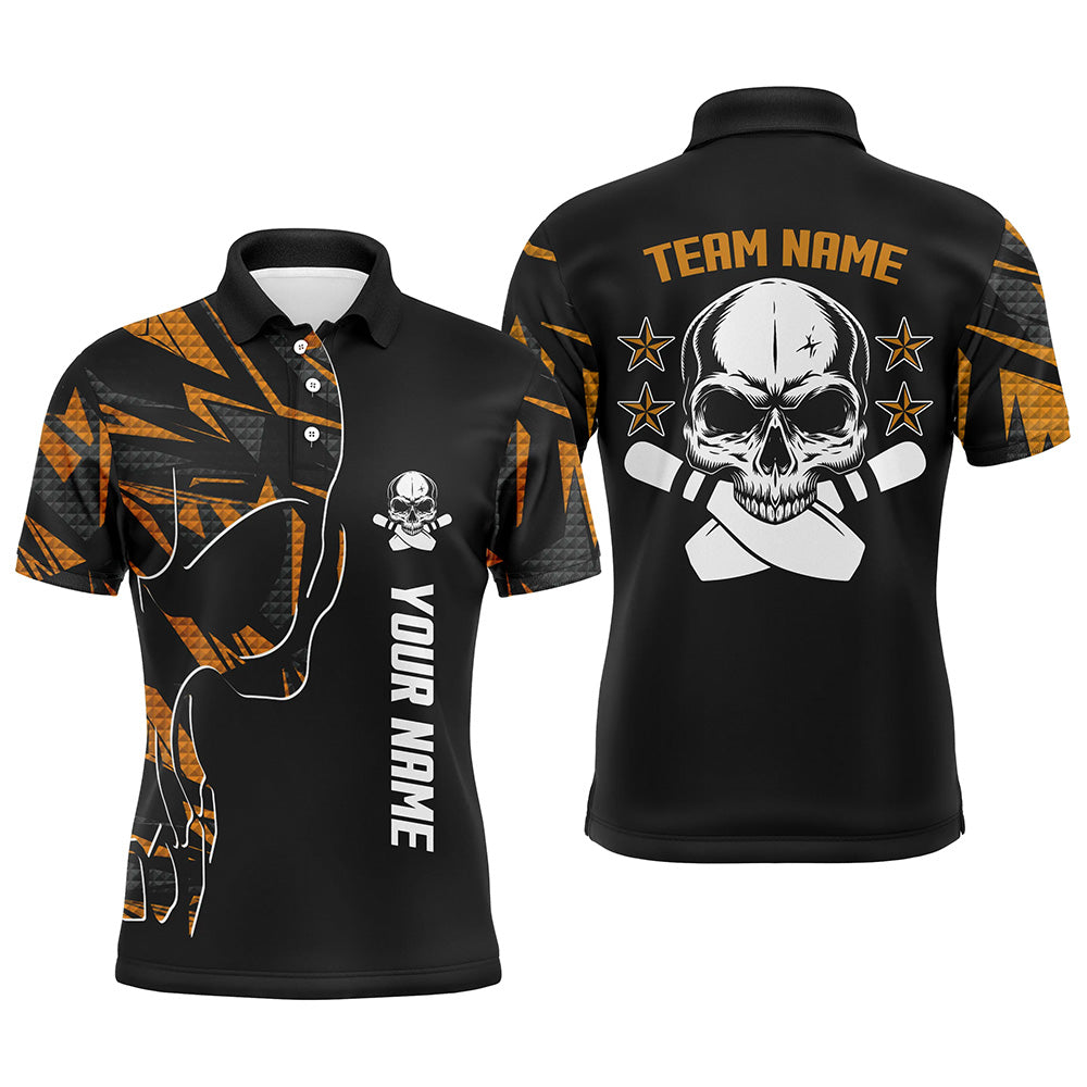 Orange camo black Bowling polo shirts for men custom team name Skull Bowling, team bowling shirts NQS6184