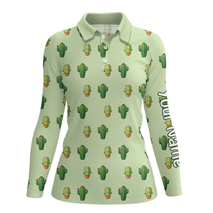 Personalized Green Cactus In Pot pattern Women golf polo shirts custom cactus golf shirt, golfer gifts NQS8322