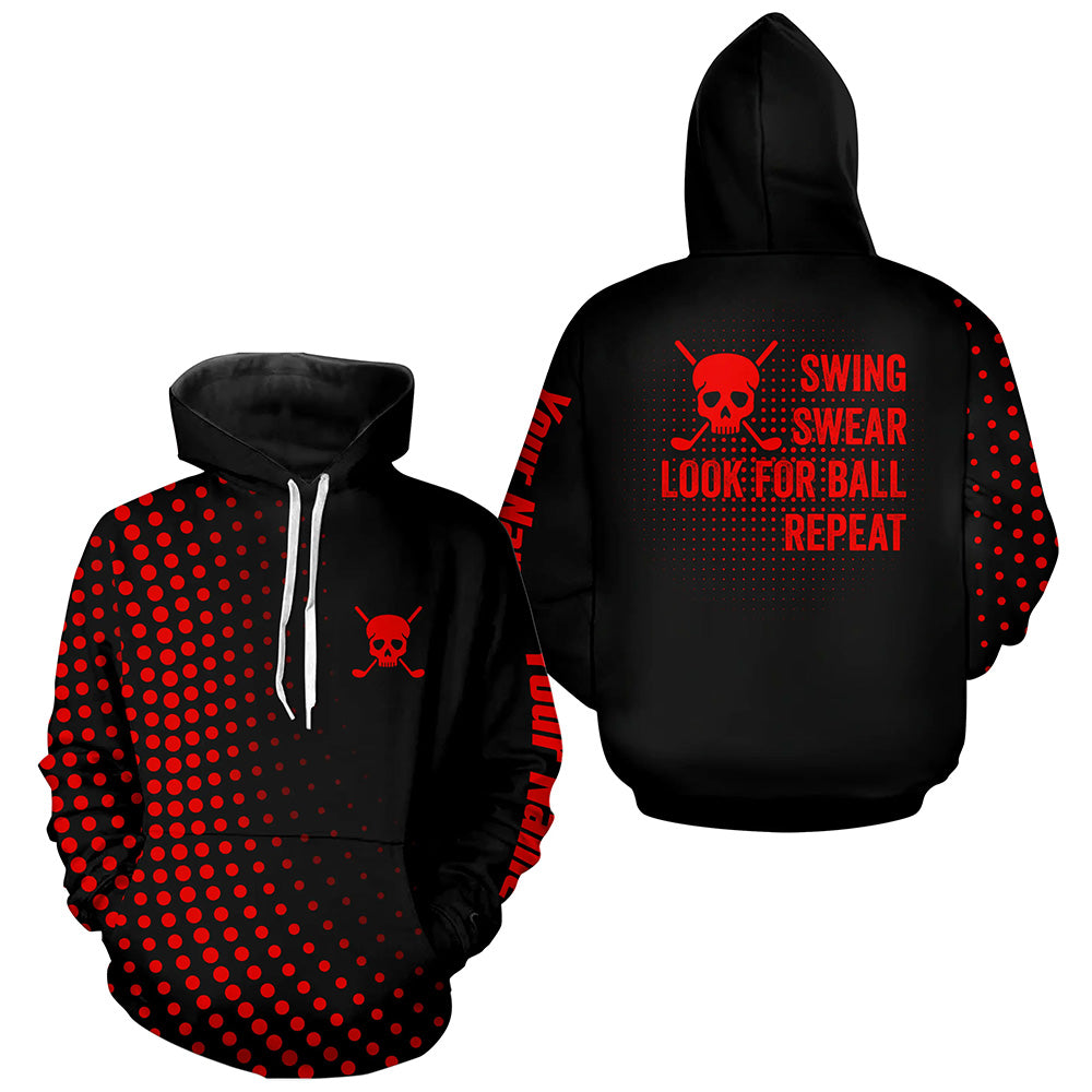 Golf Hoodies custom swing swear look for ball repeat dot pattern skull golf shirt | Red NQS8514