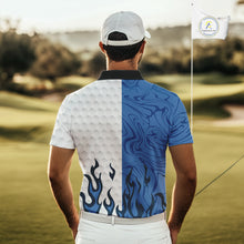 Load image into Gallery viewer, White and Blue Camo Flame Mens Golf Polo Shirt Custom golf attire for men, personalized golf gifts NQS10709