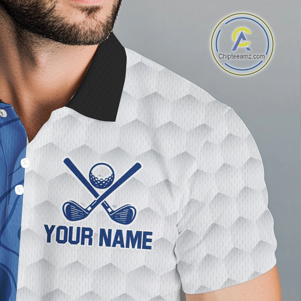 White and Blue Camo Flame Mens Golf Polo Shirt Custom golf attire for men, personalized golf gifts NQS10709