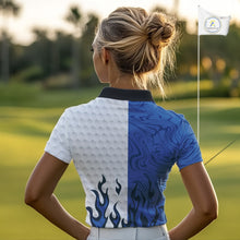 Load image into Gallery viewer, White and Blue Camo Flame Women Golf Polo Shirt Custom golf attire for ladies, personalized golf gift NQS10709