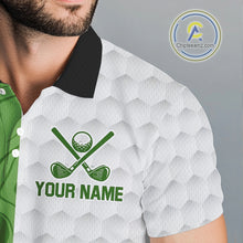 Load image into Gallery viewer, White and Green Camo Flame Mens Golf Polo Shirt Custom golf attire for men, personalized golf gifts NQS10710