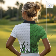 Load image into Gallery viewer, White and Green Camo Flame Women Golf Polo Shirt Custom golf attire for ladies personalized golf gift NQS10710