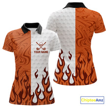 Load image into Gallery viewer, White &amp; Orange Camo Flame Women Golf Polo Shirt Custom golf attire for ladies personalized golf gift NQS10711