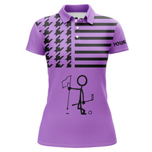 Load image into Gallery viewer, Funny Black and purple Icon Golfer Women golf polo shirts Custom golf tops for ladies NQS8757