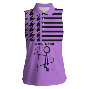 Funny Black and purple Icon Golfer Women sleeveless polo shirt Custom golf tops for ladies NQS8757