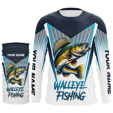 Load image into Gallery viewer, Personalized Walleye fishing Tournament Long Sleeve Fishing Shirts, Walleye Fishing Jersey | Blue NQS9225