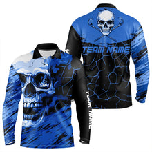 Load image into Gallery viewer, Black and Blue Skull Golf Custom Men golf polo shirts, personalized golf tournament jerseys for team NQS9584