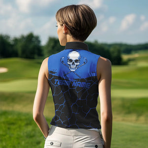 Black and Blue Skull Golf Custom Women Sleeveless polo shirt, personalized golf jerseys for team NQS9584