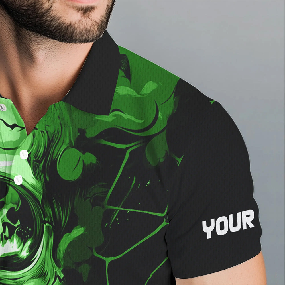 Black and Green Skull Golf Custom Men golf polo shirts, personalized golf tournament jerseys for team NQS9585