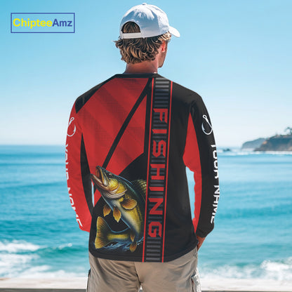 Black and red Walleye Fishing Custom UV protection Long sleeve fishing shirts For Men, Women NQS10161