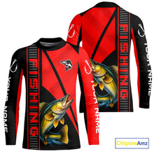 Load image into Gallery viewer, Black and red Walleye Fishing Custom UV protection Long sleeve fishing shirts For Men, Women NQS10161
