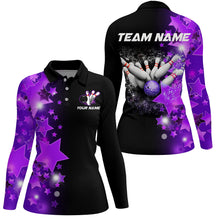 Load image into Gallery viewer, Women bowling Polo, Quarter Zip shirts Custom Purple Stars Bowling Team Bowlers Jersey NQS8527