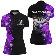 Load image into Gallery viewer, Women bowling Polo, Quarter Zip shirts Custom Purple Stars Bowling Team Bowlers Jersey NQS8527