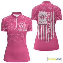 Load image into Gallery viewer, Pink bowling camo Womens bowling shirts Custom American flag patriotic bowling team league jerseys NQS10714