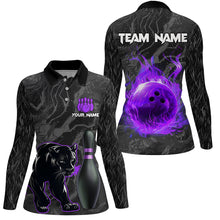 Load image into Gallery viewer, Black Camo Panther Purple Flame Bowling Shirts For Women Custom Bowling Team League Jersey NQS8777