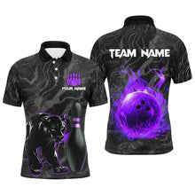 Load image into Gallery viewer, Black Camo Panther Purple Flame Bowling Polo, 1/4 Zip Shirts For Men Custom Bowling Team League Jersey NQS8777