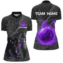 Load image into Gallery viewer, Black Camo Panther Purple Flame Bowling Shirts For Women Custom Bowling Team League Jersey NQS8777