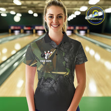 Load image into Gallery viewer, Green Camo Black Bowling Polo, Quarter Zip Shirts for Women Custom Team Bowling Jersey NQS10929
