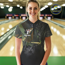 Load image into Gallery viewer, Green Camo Black Bowling Polo, Quarter Zip Shirts for Women Custom Team Bowling Jersey NQS10929