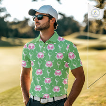 Load image into Gallery viewer, Green and Pink Golf pattern polo golf shirt for men Custom men's golf clothes, best golf gifts NQS11105