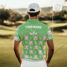 Load image into Gallery viewer, Green and Pink Golf pattern polo golf shirt for men Custom men's golf clothes, best golf gifts NQS11105