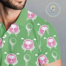 Load image into Gallery viewer, Green and Pink Golf pattern polo golf shirt for men Custom men's golf clothes, best golf gifts NQS11105