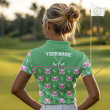 Load image into Gallery viewer, Green and Pink Golf pattern polo golf shirt for Women Custom ladies's golf clothes, best golf gifts NQS11105
