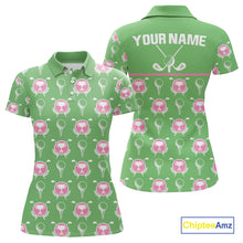 Load image into Gallery viewer, Green and Pink Golf pattern polo golf shirt for Women Custom ladies's golf clothes, best golf gifts NQS11105