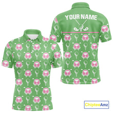 Load image into Gallery viewer, Green and Pink Golf pattern polo golf shirt for men Custom men's golf clothes, best golf gifts NQS11105