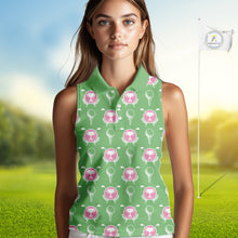 Load image into Gallery viewer, Green and Pink Golf pattern Sleeveless polo golf shirt Custom ladies's golf clothes, best golf gifts NQS11105