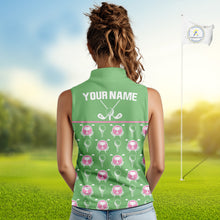 Load image into Gallery viewer, Green and Pink Golf pattern Sleeveless polo golf shirt Custom ladies's golf clothes, best golf gifts NQS11105