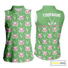 Load image into Gallery viewer, Green and Pink Golf pattern Sleeveless polo golf shirt Custom ladies's golf clothes, best golf gifts NQS11105