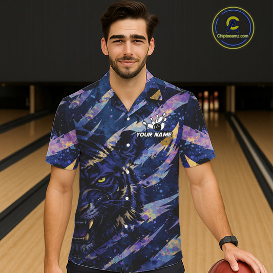 Blue and Purple watercolor Tiger Bowling Hawaiian Shirt Custom bowling Team outfit NQS11308