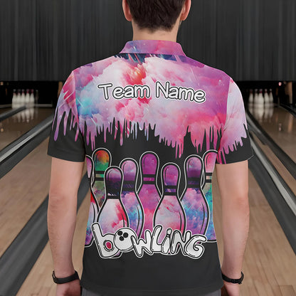 Black and Pink watercolor Bowling Polo, Quarter Zip Shirts For Men Custom Bowling Jersey Team Outfit NQS9593