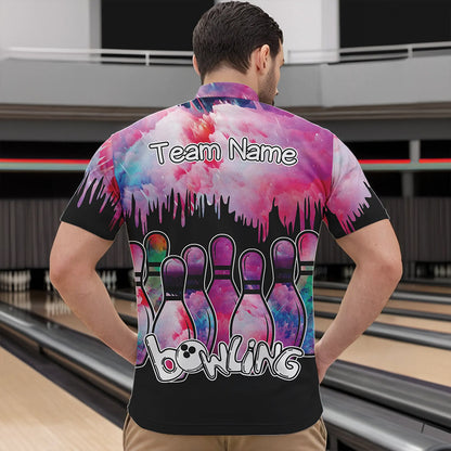 Black and Pink watercolor Bowling Polo, Quarter Zip Shirts For Men Custom Bowling Jersey Team Outfit NQS9593