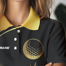 Load image into Gallery viewer, Black and Gold Women Golf polo shirts custom golf apparel team jerseys, personalized golf gifts NQS9594