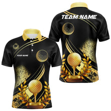 Load image into Gallery viewer, Black and Gold Mens Golf polo shirts custom golf apparel team jerseys, personalized golf gifts NQS9594