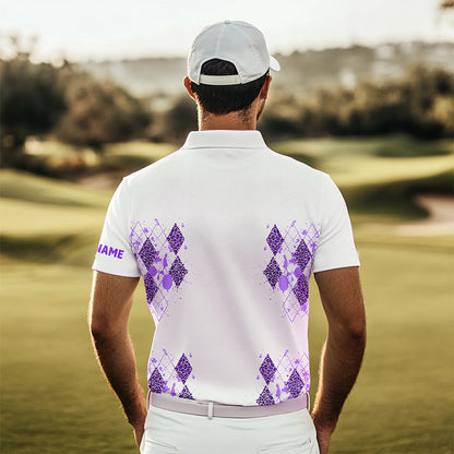 Purple Leopard argyle pattern white Men golf polo shirts custom golf wear for men, unique golf gifts NQS9737