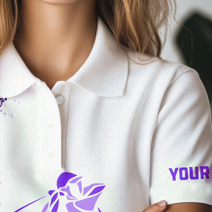 Purple Leopard argyle pattern white Women golf polo shirt custom golf wear for women, unique golf gift NQS9737