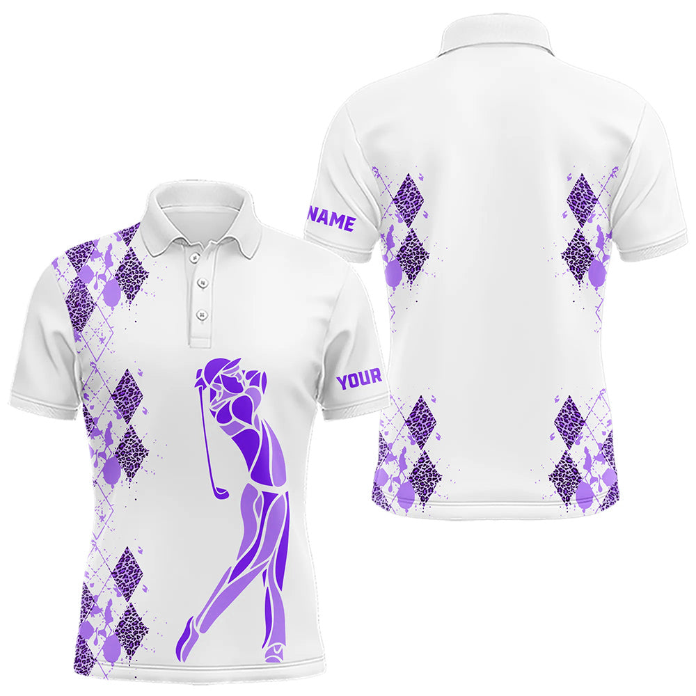 Purple Leopard argyle pattern matching golf shirt for couples custom his and hers matching golf outfit NQS9737