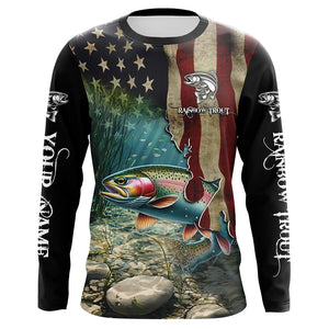 Rainbow Trout Fishing American Flag Patriotic Custom UV protection fishing shirt, Trout fishing jerseys NQS497