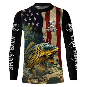 Carp Fishing 3D American Flag Patriotic Customize name UV Protection Fishing shirts NQS499