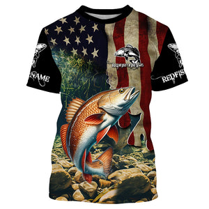 Red drum fishing 3D American Flag Patriotic Customize name UV Protection Long Sleeve Fishing apparel NQS501